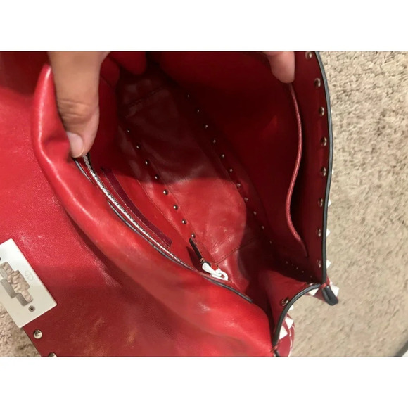 Valentino Rockstud Spike Red White Quilted Handle Shoulder chain Bag. - Picture 14 of 16